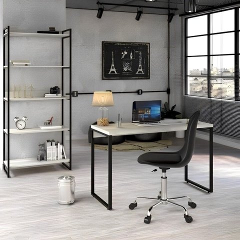 Conjunto 2 Peças com Mesa para Escritório 120cm e Estante Multiuso Kuadra Industrial