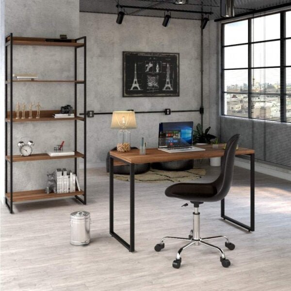 Conjunto Home Office com Mesa para Escritório 120cm e Estante Multiuso Kuadra Espresso Móveis - 1
