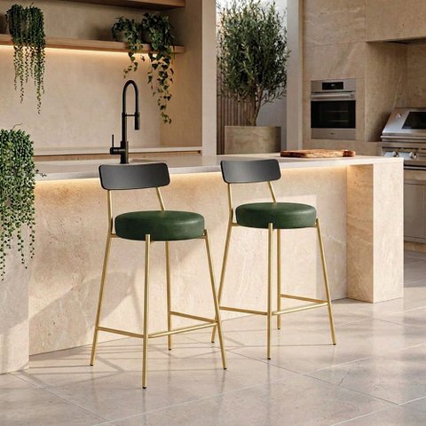 Banqueta Cozinha Alta Encosto Preto KIT2 Industrial Dourado Londrina PU D03 - D'Rossi
