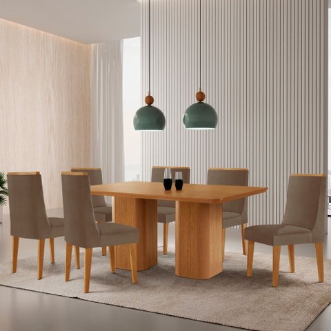 Mesa de Jantar Eloise 180cm Tampo Mdf Laminado com 6 Cadeiras Lisboa Moderna Mobília