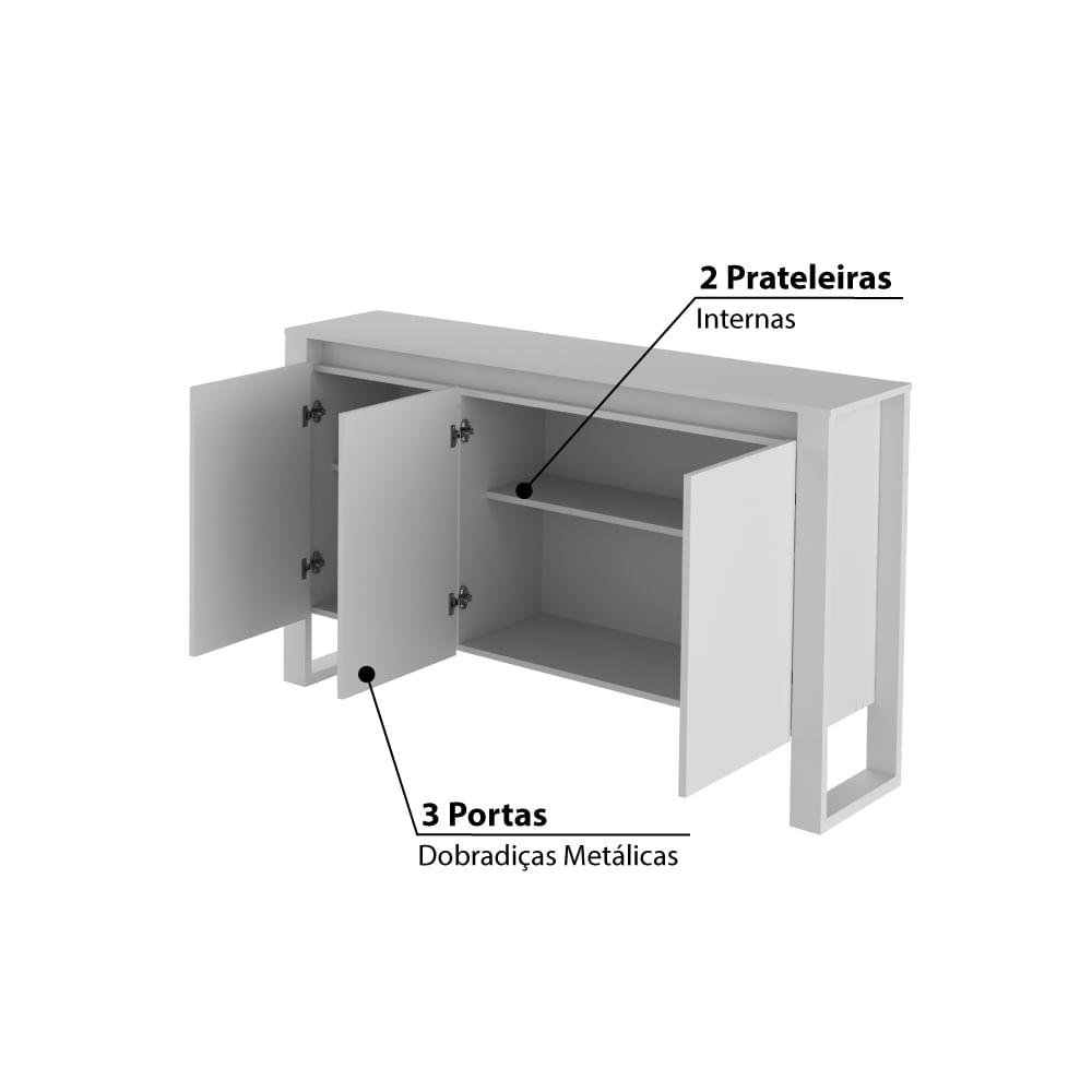 Balcão de Escritório com 3 Portas - Branco - 3