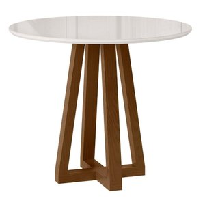 Mesa de Jantar Livia Piccola Redonda 90cm com Vidro – Madeira de Reflorestamento, Mdf, Tampo 18mm