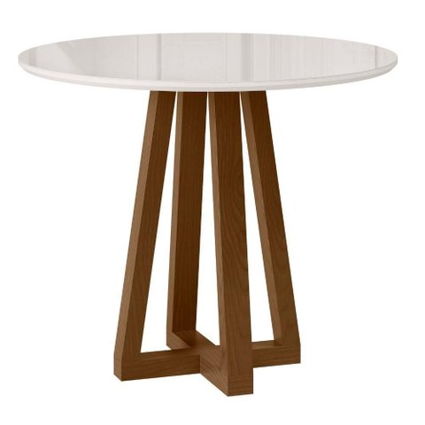 Mesa de Jantar Livia Piccola Redonda 90cm com Vidro – Madeira de Reflorestamento, Mdf, Tampo 18mm