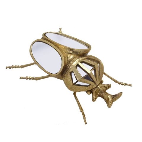 Inseto Decorativo em Metal Dourado e Espelhos 18cm