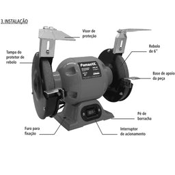 Moto Esmeril de Bancada 6" 360w Monofásico Bivolt Famastil - 6