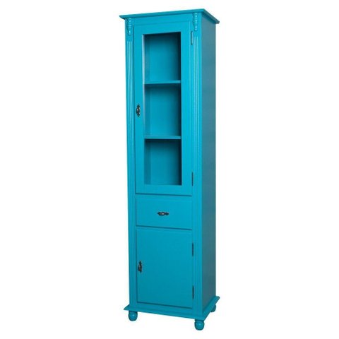 Estante Cristaleira Torre Com 1 Porta de Vidro 1 Porta de Madeira e 1 Gaveta 106 Azul
