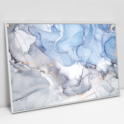 Quadro Decorativo em Canvas Abstrato Mármore Azul Maya TaColado Moldura Flutuante 4,5cm Branca 120 x