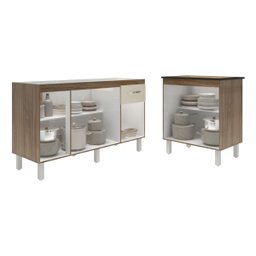 Balcão Armário Gabinete para Pia 138 Cm Camila e Balcão para Cooktop 5 Bocas Fran Savana Off White - 4