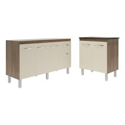 Balcão Armário Gabinete para Pia 138 Cm Camila e Balcão para Cooktop 5 Bocas Fran Savana Off White - 1