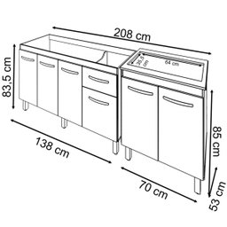 Balcão Armário Gabinete para Pia 138 Cm Camila e Balcão para Cooktop 5 Bocas Fran Savana Off White - 6