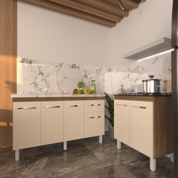 Balcão Armário Gabinete para Pia 138 Cm Camila e Balcão para Cooktop 5 Bocas Fran Savana Off White - 3