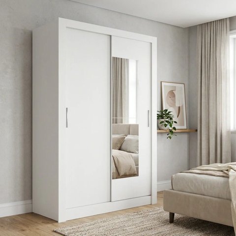 Guarda-Roupa Solteiro com Espelho 2 Portas de Correr e 1 Gaveta 200 x 120cm City Yescasa Branco
