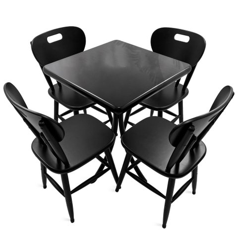 Cj Mesa Madeira 60x60cm - Bistrô Fixa 78cm + 4 Cadeiras 43 - Preta - Liso