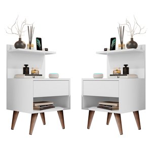 Conjunto 2 Mesas de Cabeceira Criado com Nicho Branco