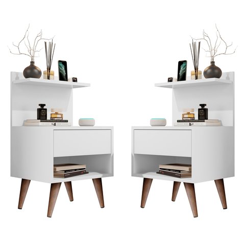 Conjunto 2 Mesas de Cabeceira Criado com Nicho Branco