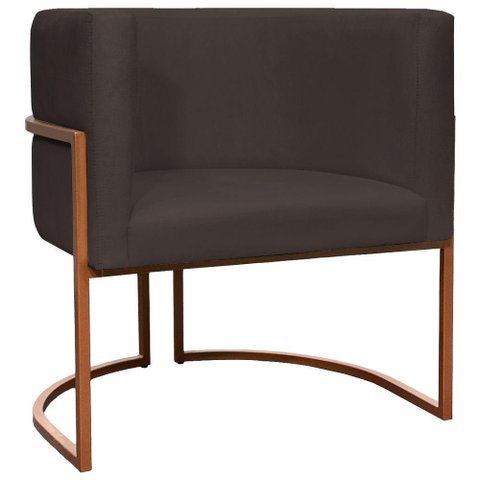 Poltrona Decorativa Recepção Luna Suede Cores Base de Ferro Bronze - Marrom, Suede