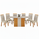 Ver imagem 1 de Conjunto Sala de Jantar Doha 1,60m Tampo Copo Off White com 6 Cadeiras Cinamomo/Off/Joli Palha