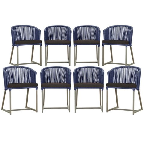 8 Cadeiras de Jantar Área Noronha em Alumínio com Pintura Fendi Corda Náutica Estofado 9 Trama Origi