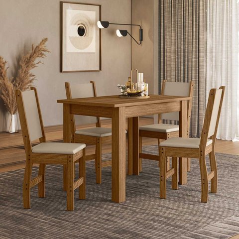 Conjunto Mesa de Jantar Bellagio com 4 Cadeiras Estofadas Clara Poliman Móveis