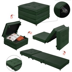 Puff que Vira Cama Solteiro com Rodinha com Bau Decoração para Sala Quarto Apartamento Estofado:verd