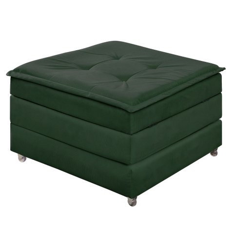 Puff Verde que Vira Cama Solteiro Espuma D23 com Rodízios e Bau para Sala Quarto Apartamento