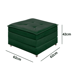 Puff que Vira Cama Solteiro com Rodinha com Bau Decoração para Sala Quarto Apartamento Estofado:verd - 9