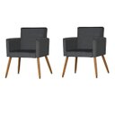 Ver imagem 1 de Kit 2 Poltrona Suede Grafite Marcela Decorativa Pés Palito Imbuia Mel Cadeira para Sala Recepção