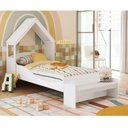 Ver imagem 1 de Cama Infantil com Cabeceira Casinha e Banco Lola 100% MDF Espresso Móveis Branco/Brilho