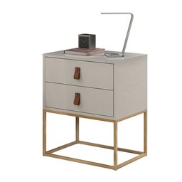 Mesa de Cabeceira Unic 45cm Criado Cama Box Estilo Industrial 2 Gavetas Pés de Ferro Dourado - 2