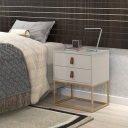 Mesa de Cabeceira Unic 45cm Criado Cama Box Estilo Industrial 2 Gavetas Pés de Ferro Dourado - 1