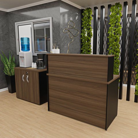 Conjunto Balcão Atendimento Armário Baixo Recepção Netmobil - Nogal/preto