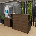 Ver imagem 1 de Conjunto Balcão Atendimento Armário Baixo Recepção Netmobil - Nogal/preto