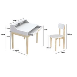 Escrivaninha Mesa de Estudo Infantil Pés de Madeira Gaveta Nicho Mdf com Cadeira para Quarto Branco - 7
