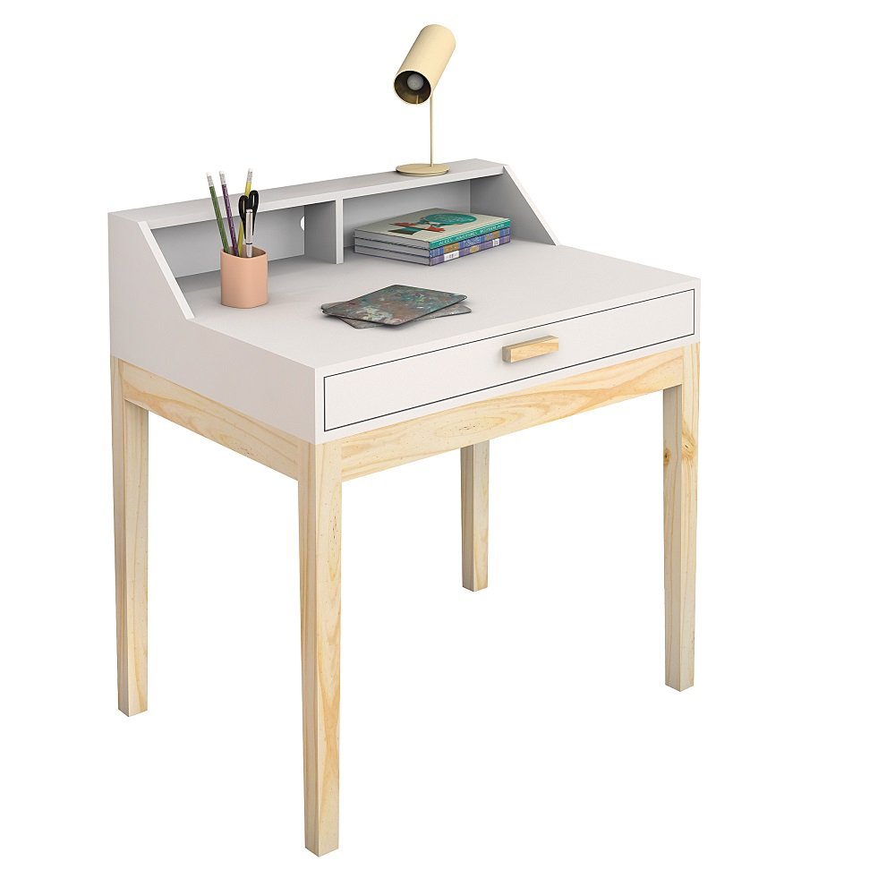 Mesa de Estudo Infantil Pés de Madeira Gaveta Nicho Mdf com Cadeira para Quarto:branco - 3