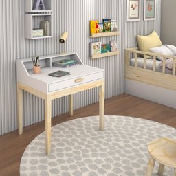 Escrivaninha Mesa de Estudo Infantil Pés de Madeira Gaveta Nicho Mdf com Cadeira para Quarto Branco - 2