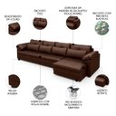 Ver imagem 3 de Sofá Retrátil 4 Lugares para Sala 339cm Dijon Couro Caramelo S07 - Mpozenato