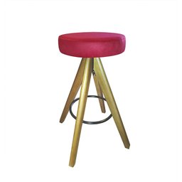 Banqueta Alta Laura Suede Vermelho Pés Em Eucalipto - 1
