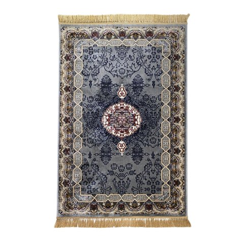 Tapete Persa Royal Cinza 100x150cm Fio Acetinado - Decoração para Quarto e Sala