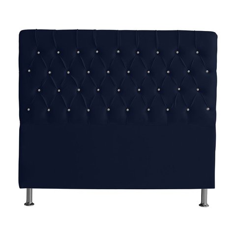 Cabeceira de Cama Box Bella Casal 140 Cm Suede Botão Cristal Azul Marinho Ec Móveis