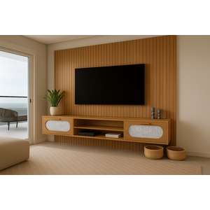 Estante Home para Tv Suspenso + Painel Grande Ripado Mdf:nature