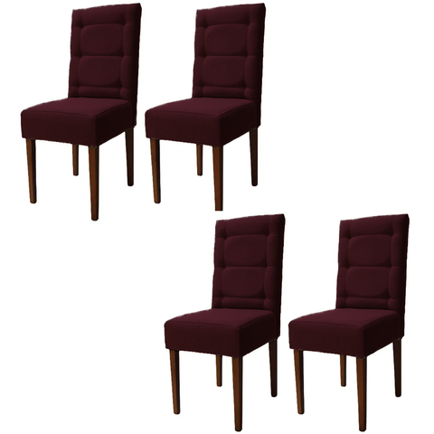 Kit 4 Cadeiras Sala de Jantar Estofadas Eloísa Veludo Vinho (liz Maria)