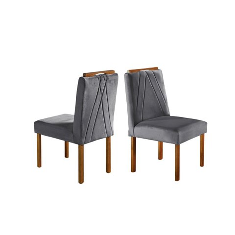 Conjunto Sala de Jantar 4 Lugares Paris Mesa Quadrada Veludo Cinza - Móveis Mix