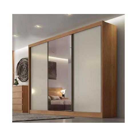 Guarda Roupa Casal Diamond 3 Portas 8 Gavetas com 1 Porta de Espelho - Cumaru Fendi- Móveis Novo