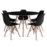 Conjunto de Mesa de Jantar Eames Eiffel Redonda 120cm Tampo de Madeira Preto com 5 Cadeiras Pretas - 1