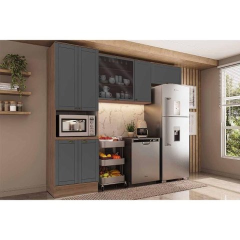Cozinha Completa Bella 3 Peças (2aéreos+1paneleiro) C3p27 Nogal/cinza - Carraro