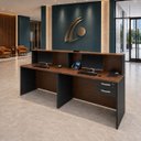 Ver imagem 1 de Conjunto 2 Balcões de Atendimento e Recepção Comercial 140x60cm com Gaveteiro Suspenso de 2 Gavetas