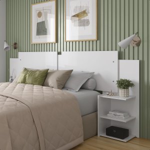 Mesa Cabeceira Extensível Cama Solteiro Casal Queen King Box:branco-branco/canela