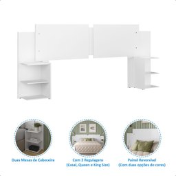 Mesa Cabeceira Extensível Cama Solteiro Casal Queen King Box:branco-branco/canela - 13