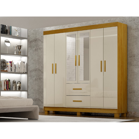 Guarda Roupa Casal Cali 6 Portas com Pés e Espelho - CHF:Cinamomo/Off