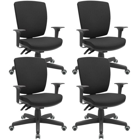 Kit 04 Cadeiras de Escritório Diretor Office Giratória Preto Alta Flexi P03 Poliéster Preto - Lyam L